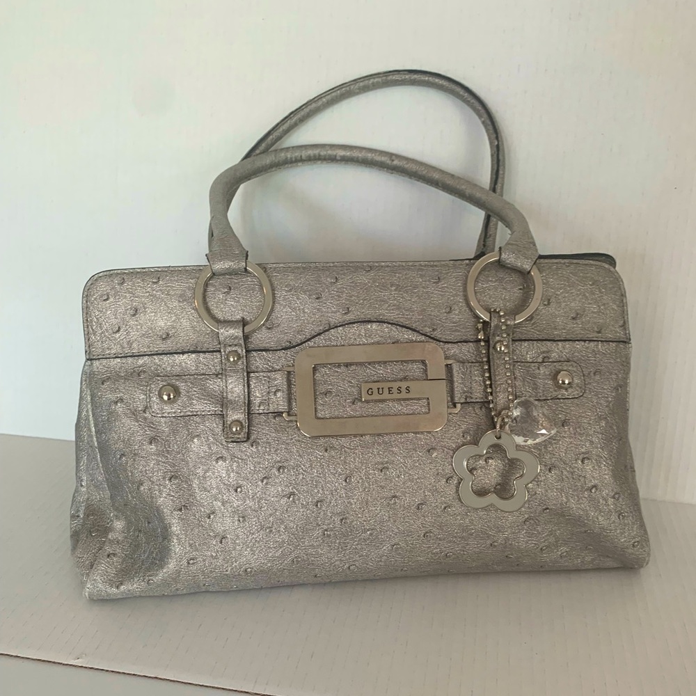 Guess metallic silver shoulder purse with legs